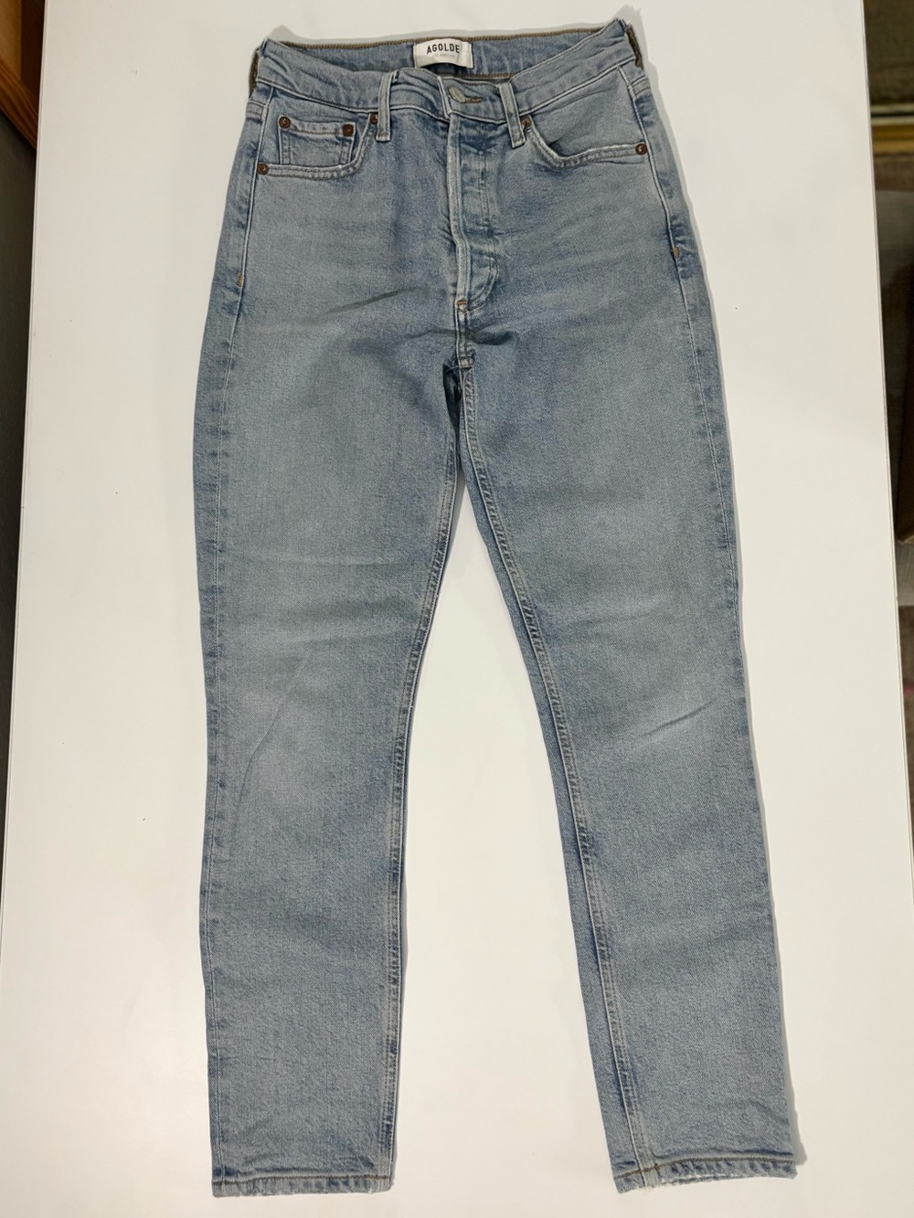 Agolde High Rise Classic 5 Pocket Button Fly Jeans Light Blue 24 Denim Pants
